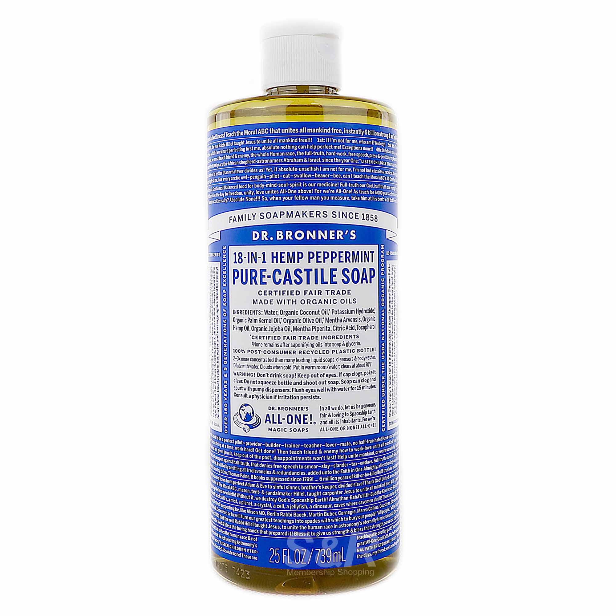 Dr. Bronner's 18-in-1 Hemp Peppermint Pure-Castile Soap 739mL